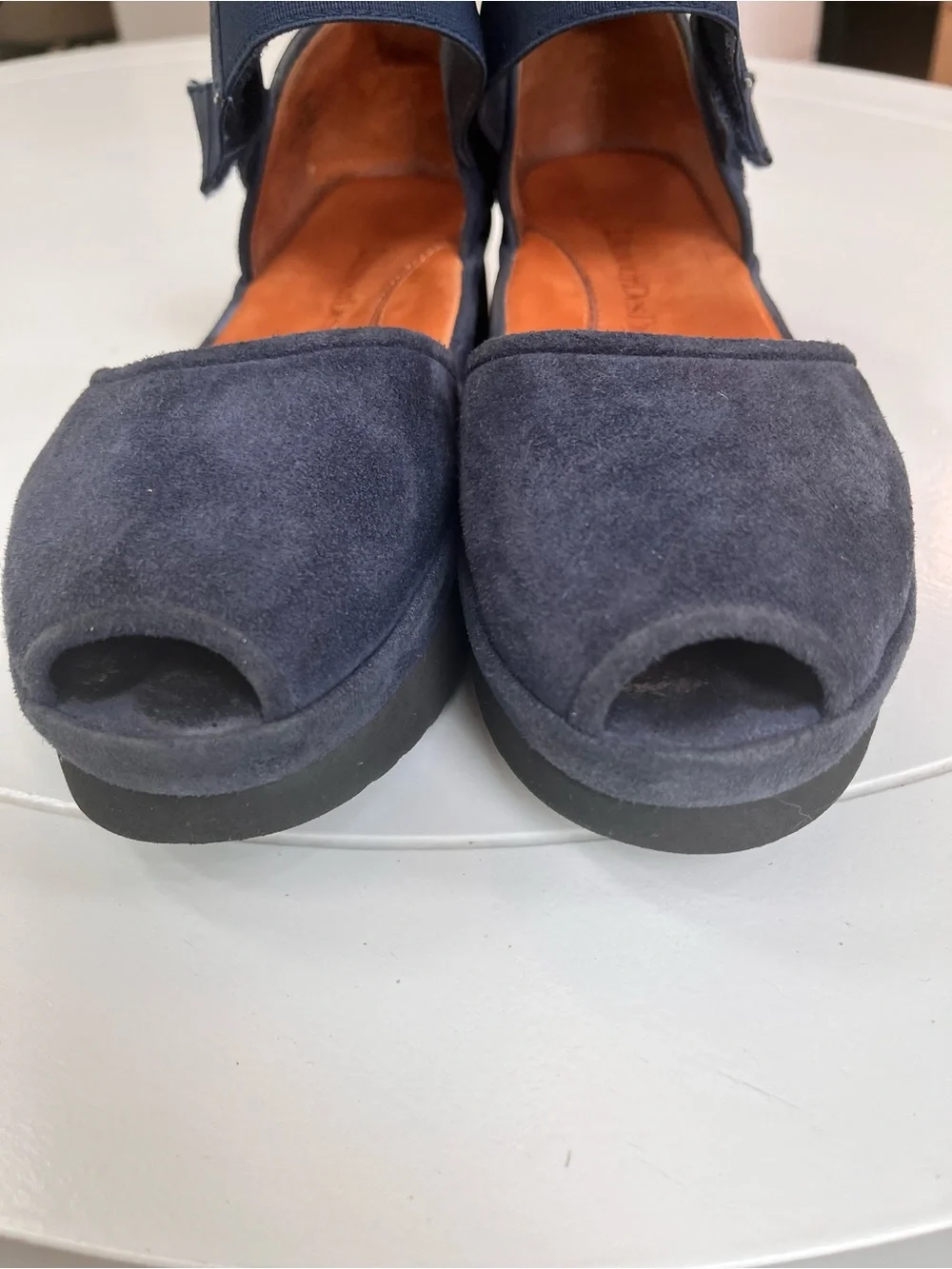 L’AmourDesPieds Women’s Navy Suede Mary Jane Slip-On Shoes with Velcro Strap